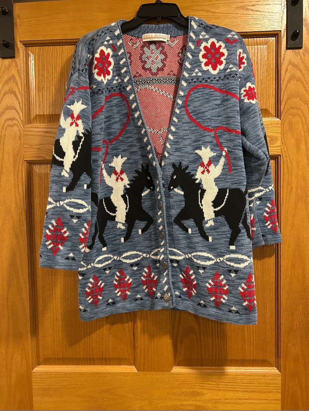 Vintage 1990s Delia McKain Size Small Western Rodeo Pattern Cardigan Sweater